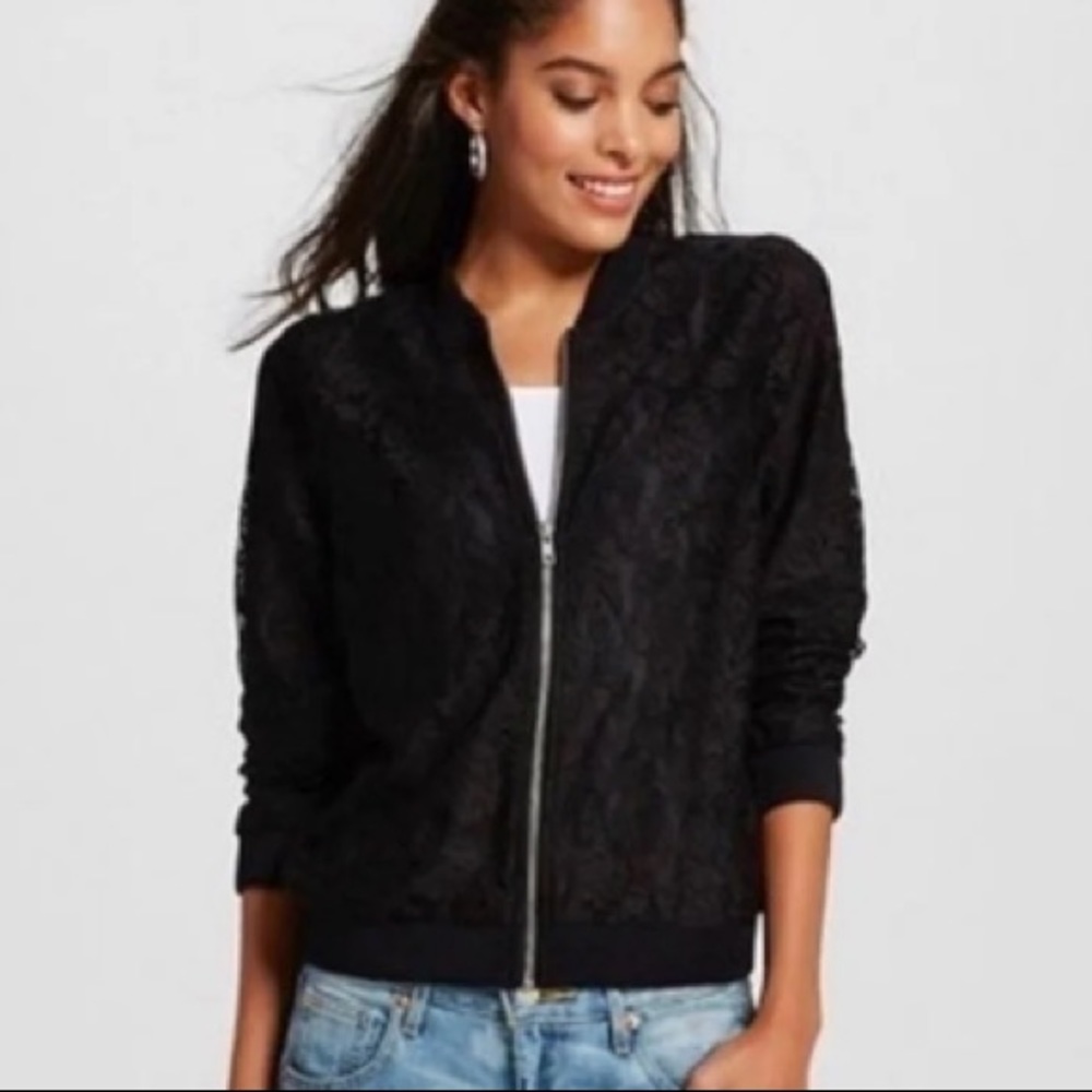 Xhilaration black lace bomber jacket